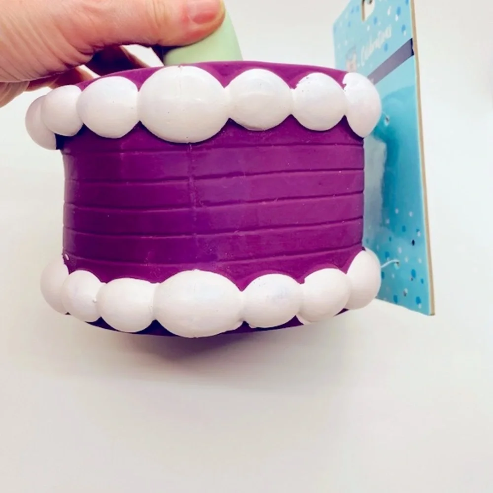 NWT Buttons & Bones Celebrations Dog Birthday Cake Squeak Toy Purple w/C…